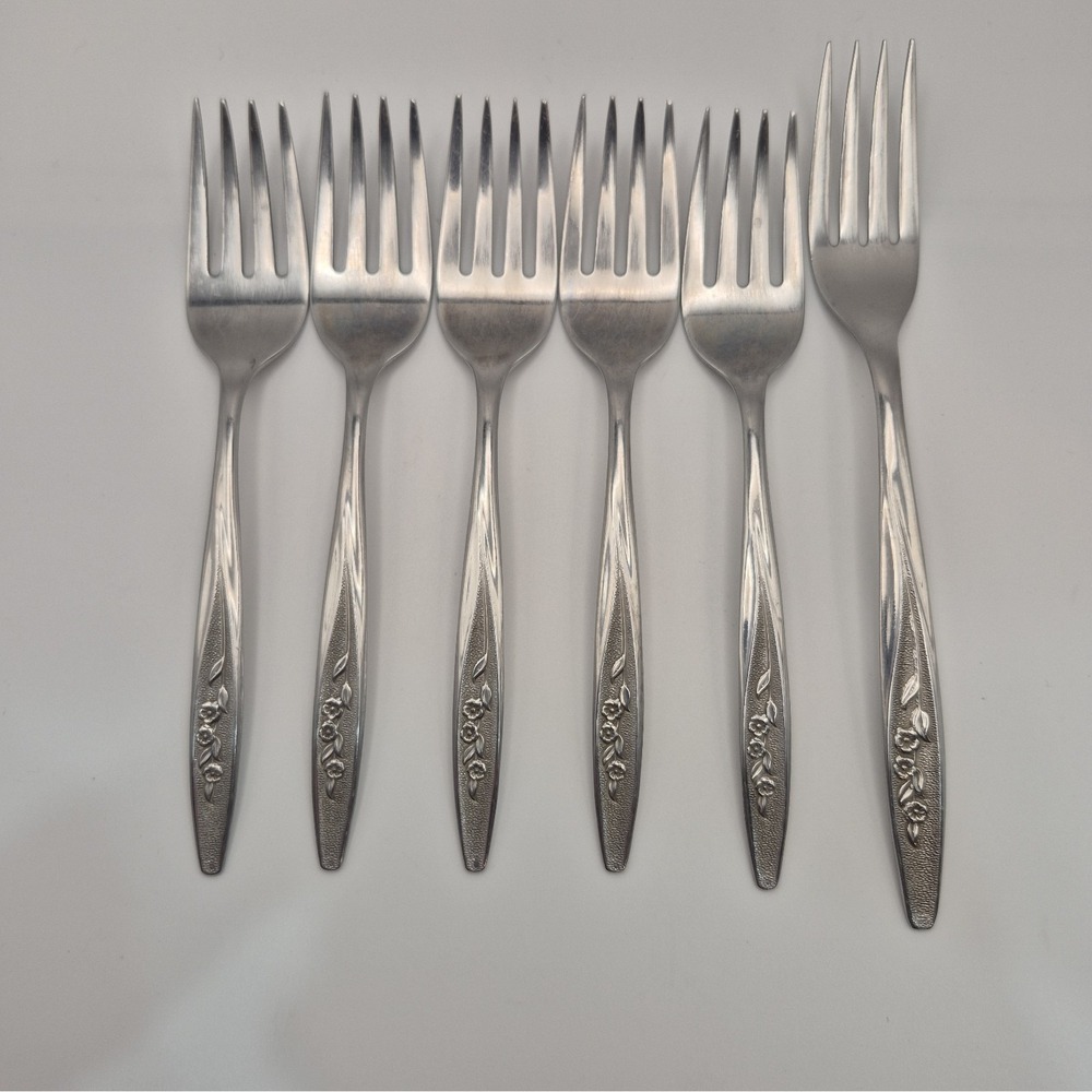 Vtg Superior Stainless Steel Flatware USA Radiant Rose Forks 5 Salad 1 Dinner